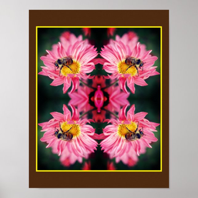 Humla på Rosa Daisy Flower Abstrakt Poster (Framsidan)
