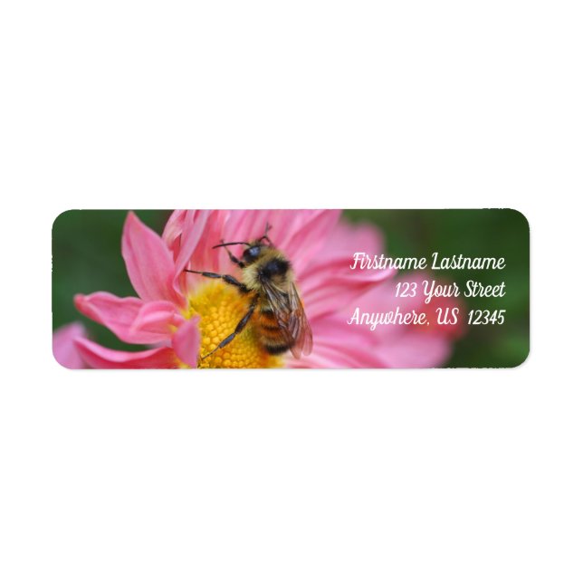 Humla på Rosa Daisy Flower Nature Adress Returadress Etikett (Framsidan)
