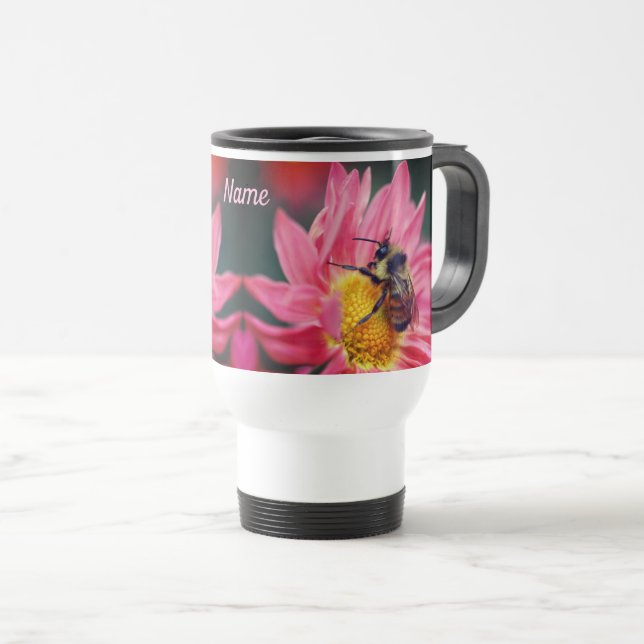 Humla på Rosa Daisy Flower Personlig Resemugg (Framsida höger)
