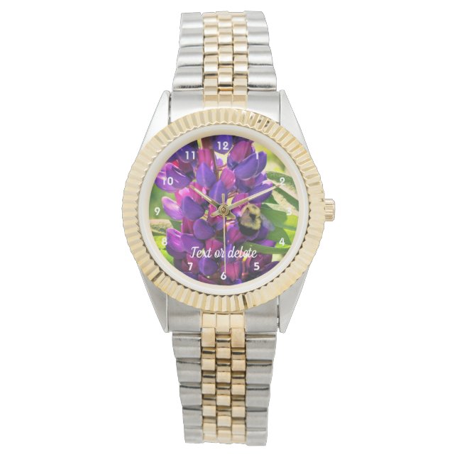 Humla på Vild Lupine Flower Personlig Armbandsur (Framsida)