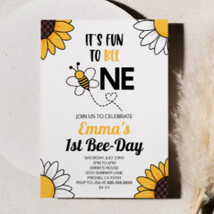 Humla Solblommor 1:a födelsedag Party Inbjudningar