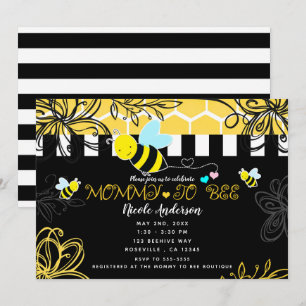 Humla Svart & Gul Baby Shower Mamma till BEE Inbjudningar