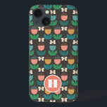 Humla & Tulips Rosa & Black Monogram Initial<br><div class="desc">Ett roligt och en söt personlig-telefonväska med bumble och tulpanformat mönster. Färg omfattar: rosa,  korall,  persikor,  ljusblå och träkol. En underbar gåva som kan monogrammeras med initialer.</div>