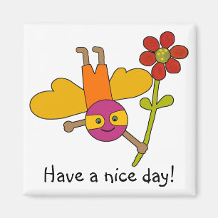 Humlan med blomman, har en trevlig dag! magnet