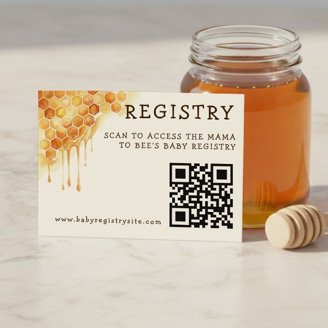 Humlebi Honungskaka Barnkal QR-kod Presentlista Tilläggskort (Honey Bee Honeycomb Baby Shower QR Code Registry Enclosure Card
)