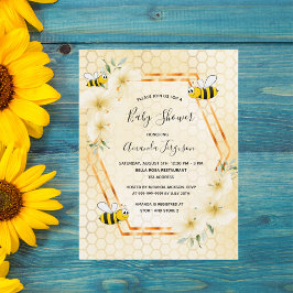 Humlebi honungskaka blommig baby shower inbjudan