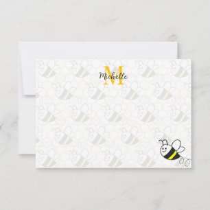 Humlebin Honungskaka Ritning Anpassad Monogram Anteckningskort