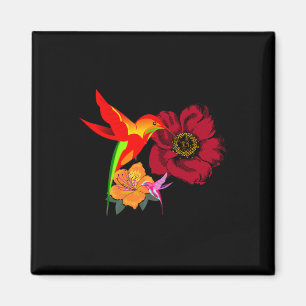 Humlesfåglar Matande från blommor (grafik) Magnet