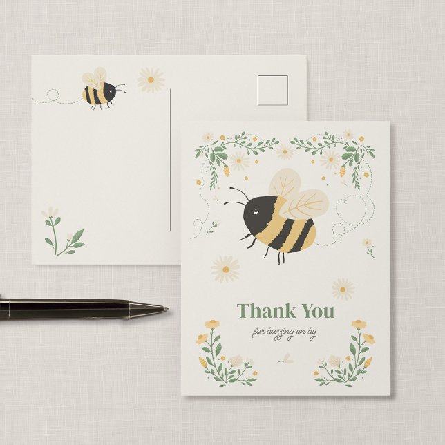 Humlor Barnkalas Tacksamt Kort (Wildflower Flight - Honey Bee Birthday Thank You Postcard)