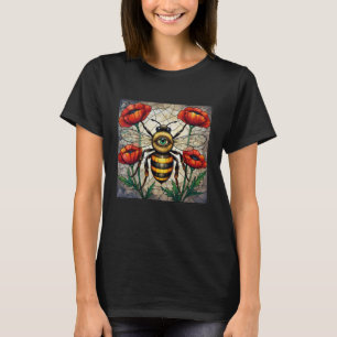 Humlor Färgat Glas Röd Vallmo Blomma Insekt Konst T Shirt