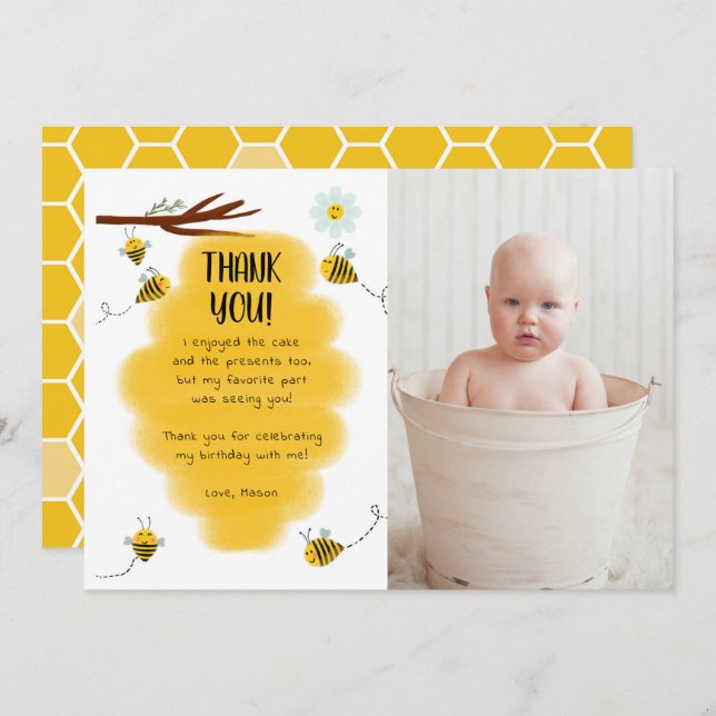 Humlor Födelsedagsfest Foto Tack Kort (Fram/baksida)