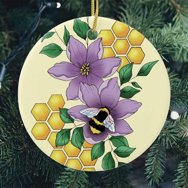 Humlor Lavendelblommor Gula Julgransprydnad Keramik (Skapare uppladdad)