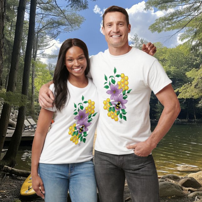 Humlor Lavendelblommor Gula T Shirt (Skapare uppladdad)