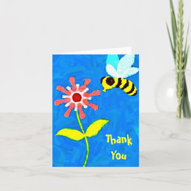 Humlor och blommor tecknad tacksamhetskort tack kort (Framsida)