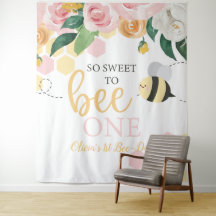 Humlor på Bee Day 1-års födelsedagsbanner i rosa b