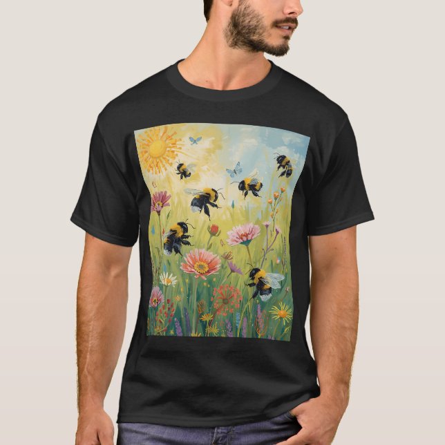 Humlor på blommor t shirt (Framsida)