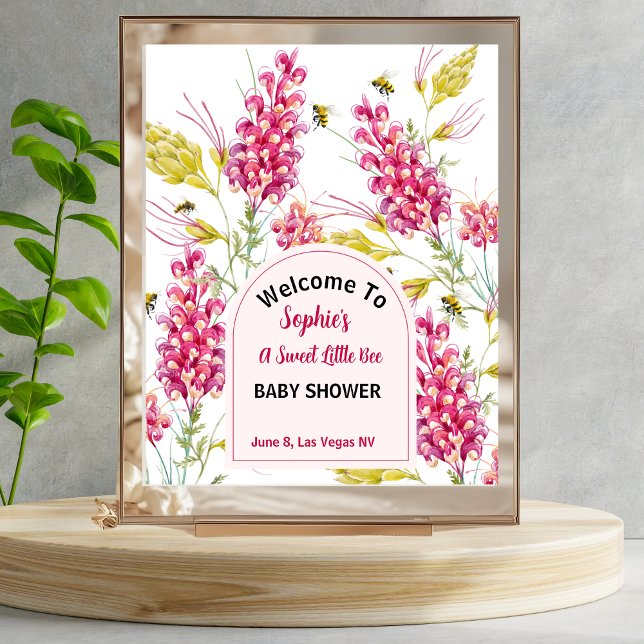 Humlor Rosa Blommor Baby Shower Välkomstskylt Poster (Skapare uppladdad)