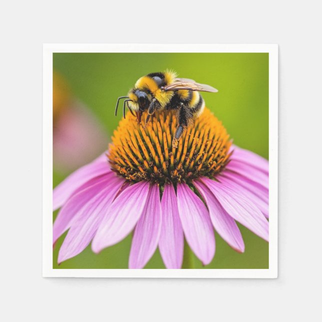 Humlor som blommar på lila konvalj servett (Framsidan)