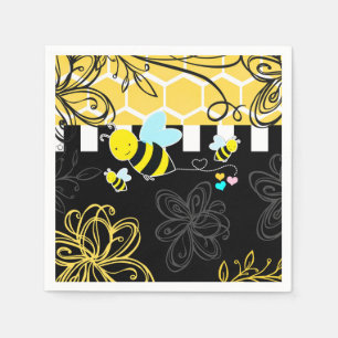 Humlor svart & gul baby shower modern chic pappersservett