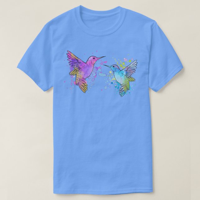 Hummbingbird Vattenfärgsfärgad Rosa Blue Hummin T Shirt (Design framsida)