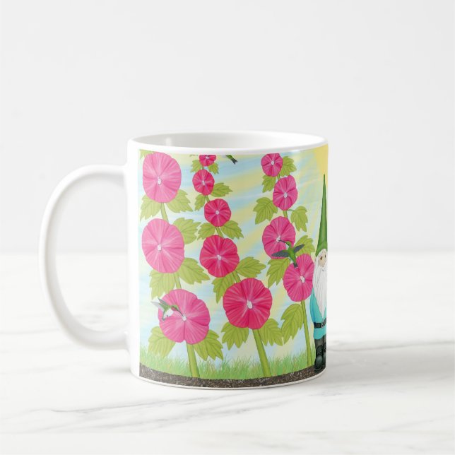 Hummer, hollyhocks och gnomer kaffemugg (Vänster)