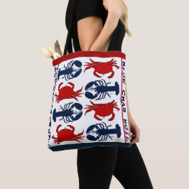 Hummer Krabba Röd Vit Blå Tyg Totebag Tygkasse