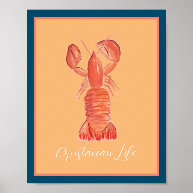 Hummer Kräftdjur Vattenfärg  Poster (Framsidan)