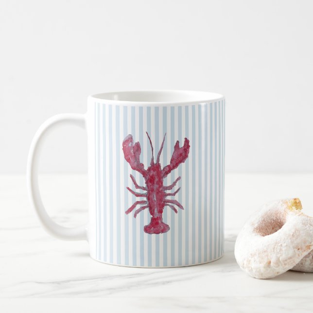 Hummer-målning nautisk blå rand kust kaffemugg (Med munk)