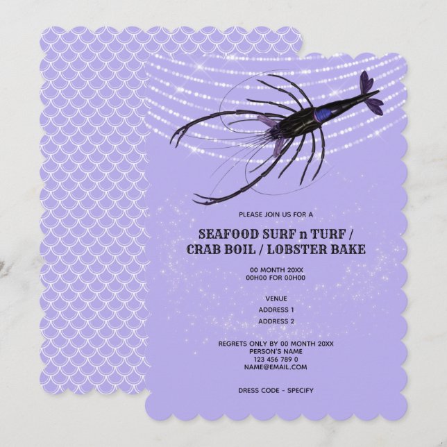 Hummer strängljus fiskfjäll syren kräftor inbjudningar (Fram/baksida)