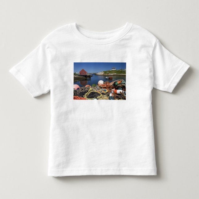Hummerburkar, bojar och rep på bryggan vid t-shirt (Framsida)