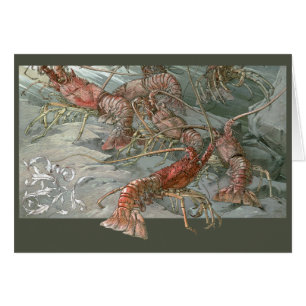 Hummerflock i havet, Vintage Art Nouveau Hälsningskort