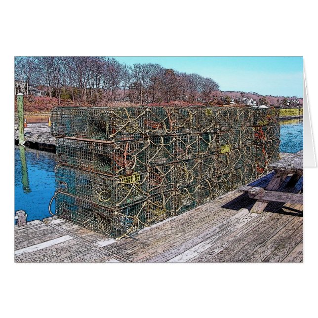 Hummerkrukar, York hamn, Maine Hälsningskort (Framsidan Horizontal)