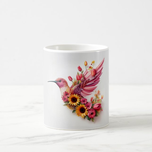 Hummfågel som flyger med blommor kaffemugg (Center)