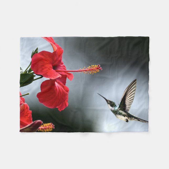 Humming Bird and Red Flower Fleecefilt (Framsidan (Horisontell))