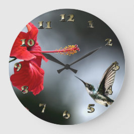 Humming Bird and Red Flower Stor Klocka