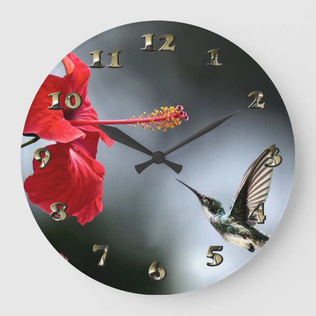 Humming Bird and Red Flower Stor Klocka (Framsida)