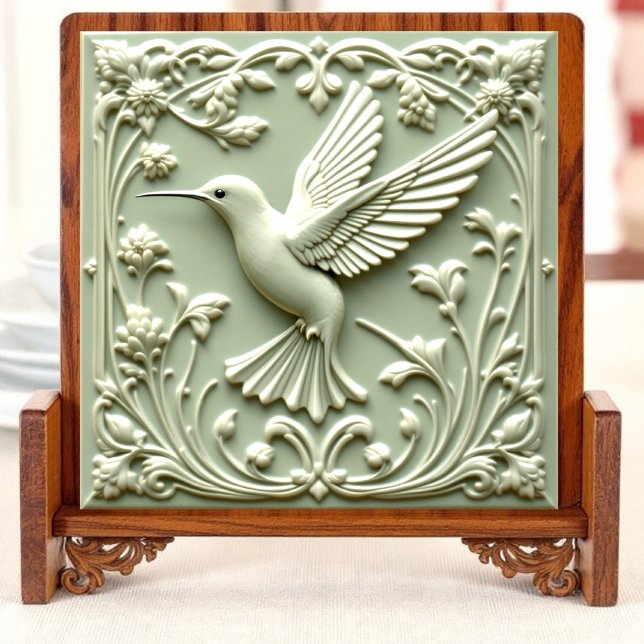 Humming bird grönt Harmony - lämnat keramiskt plat Kakelplatta (Skapare uppladdad)