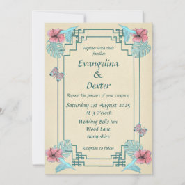 Humming bird & Hibiscus - Bröllopinbjudan Inbjudningar