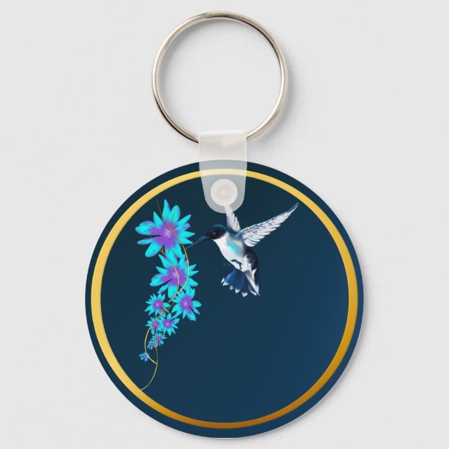 Humming Bird in Blue Keychain Nyckelring (Framsida)