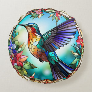 Humming Bird in the Stached Glass Stil Rund Kudde