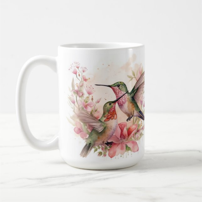 Humming Bird Pair med Flowers Kaffemugg (Vänster)