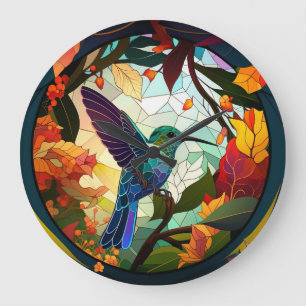 Humming Bird Stached Glass Stor Klocka