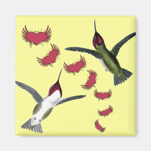 Humming Birds Grunge Hearths with Vingar Magnet