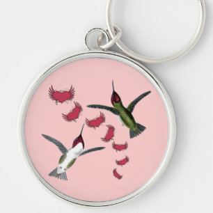 Humming Birds Grunge Hearths with Vingar Rund Silverfärgad Nyckelring
