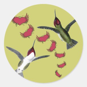 Humming Birds Grunge Hearths with Vingar Runt Klistermärke