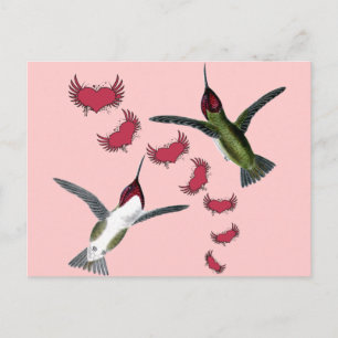 Humming Birds Grunge Hearths with Vingar Vykort