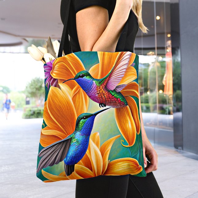 Humming Birds on Orange Blommars Tote Bag Tygkasse (Skapare uppladdad)