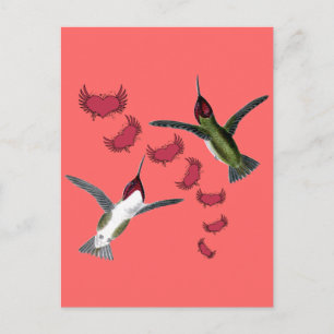 Humming Birds Whimsical Hjärtar med Vingar Vykort