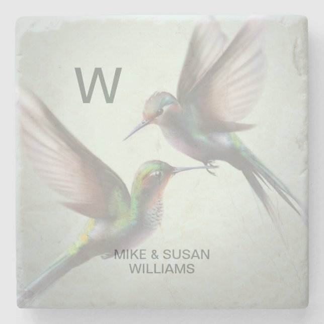 Hummingbird Add Monogram Namn Stenunderlägg (Framsidan)