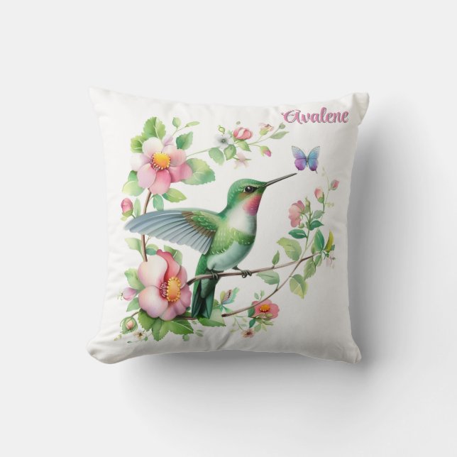 Hummingbird and Butterfly Girl Baby Shower Gift Kudde (Framsida)